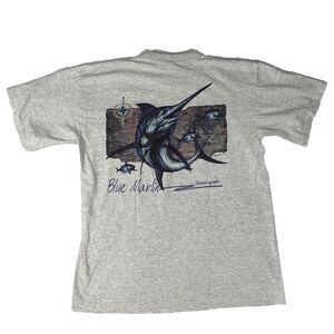 90s Single Stitch Gray Blue Marlin Fishermancore 1998 Graphic T-shirt Men XL